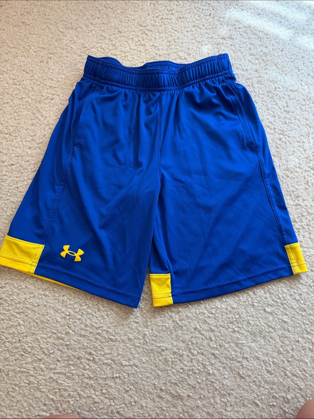 Under Armour Royal Blue Athletic Shorts with Yellow Accents